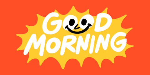 Digital art gif. The text, "Good Morning," is written into a shining sun and the eyes and smile are drawn into the double o's in "Good."
