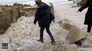 Storm Franklin Winds Whip Up Sea Foam on Cornish Beach