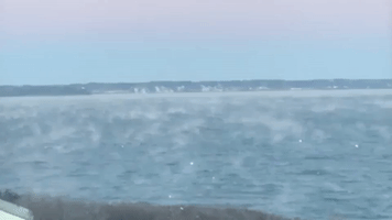 Cold Winds Form Sea Smoke Over Casco Bay, Maine