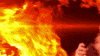 Meme gif. Kyle Hill in Because Science mimes freaking out about digital flames.