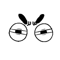 Illustration gif. Two squinting eyes stare at us with brows furrowed in anger.