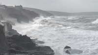 Roiling Waves From Storm Ellen Crash on Cornwall Coast