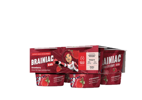brainiackids giphyupload yogurt brainiac brain food Sticker