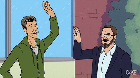 Two pro animators working in a team giving each other a high five