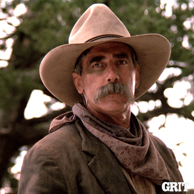 Movie gif. Sam Elliot as Conn Conagher in Conagher tips his 10-gallon hat.