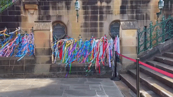 Ribbons for Abuse Victims Tied to Sydney Cathedral Ahead of Cardinal Pell's Funeral