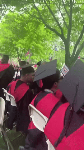 Protesters Chant 'Let Them Walk' While Leaving Harvard Commencement Ceremony