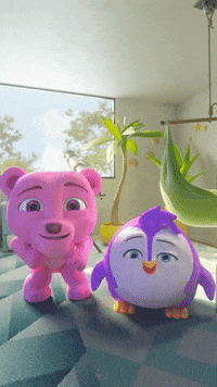 SqueakyAndRoy happy excited jumping woo GIF