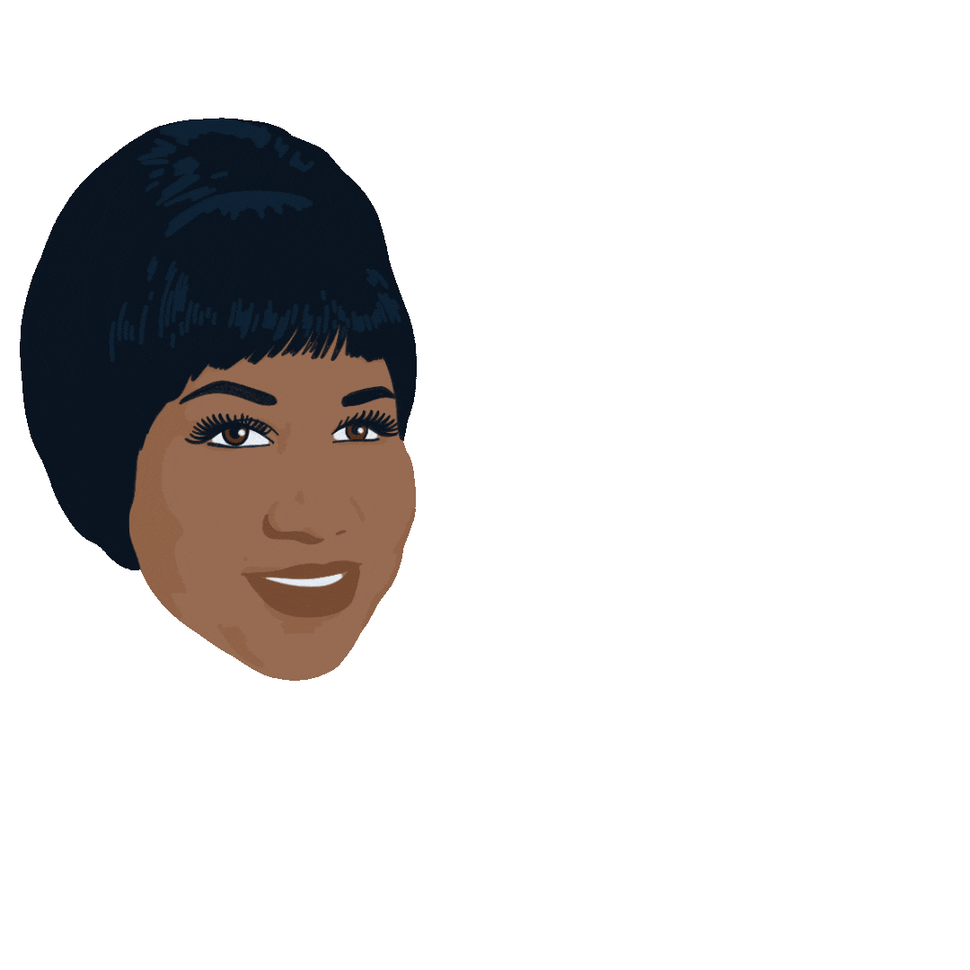 Illustrated gif. Smiling face of Aretha Franklin appears on a transparent background. Quoted text, "I think it would be a far greater world if people were kinder and more respectful to each other."