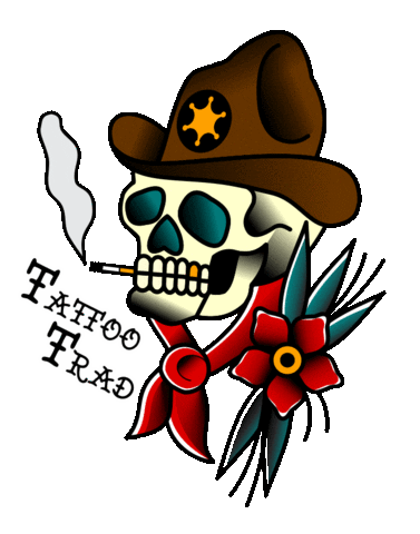TattooTrad skull tattoo old school sheriff Sticker