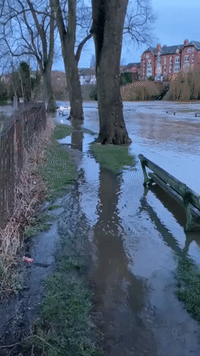 Motorist Drives Through Flooding in Western England Town of Shrewsbury
