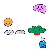 Text gif. Big rectangle divided into smaller rectangles filled with the words "thank," "you," "therapists," along with a smiling brain, a smiling sun and rainbow, a smiling succulent, and a smiling tissue box.