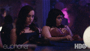 TV gif. Alexa Demie as Maddy Perez of Euphoria sits in a club with her friends. She scrunches up her face in disgust and says "Ew. Second of all, ew."