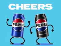 Sponsored gif. Two cans of Pepsi jump at each other like a chest bump. Text reads, “Cheers.”