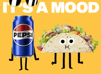 Sponsored gif. Sunglasses fall onto a can of Pepsi and a filled pita pocket. They then dance in place. Text reads, “It’s a mood.”
