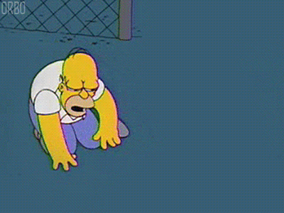 The Simpsons gif. Homer Simpson dazedly crawls in a circle on all fours while muttering to himself.