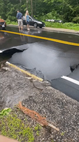Water Forces Road to Buckle in Hillsboro, New Hampshire