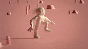 Cartoon gif. A happy, naive Johnny Bubble runs like crazy.