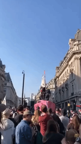 Authorities Work to Remove Pink Boat From London's Oxford Circus During Extinction Rebellion Protest