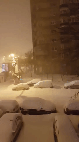 Vehicles Covered in Blanket of Snow as Bucharest Hit by Severe Weather