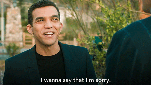 TV gif. Adam Faison as Alex in Everything's Gonna Be Okay. He has a hopeful smile on his face as he leans in towards someone and endearingly says, "I wanna say that I'm sorry."