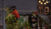 TV gif. In a scene from That Girl Lay Lay, a person with long dreadlocks clings to the top of a decorated Christmas tree as it starts to tip over.