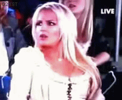 Celebrity gif. Brittany Spears turns her head with a confused expression on her face, she cringes and shakes her head, and then says, “seriously?”