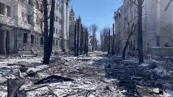 Buildings in Central Kharkiv Heavily Damaged by Strikes