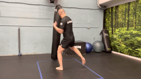 ritchieyip giphygifmaker kickboxing heavy bag hopscotch back kick GIF