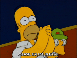 The Simpsons gif. Homer clasps his hands together in prayer and pleads with his eyes as he begs, "Please, please, please."