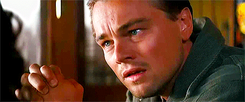 Movie gif. Leonardo DiCaprio as Cobb in Inception. His brow is furrowed and his hands are clasped in front of him as he breathes deeply, trying to gather himself.