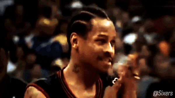 Sports gif. With the crowd behind him, basketball star Allen Iverson confidently claps on the court while nodding and saying definitively, "Yep."