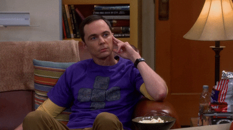 Big Bang Theory gif. Jim Parsons as Sheldon sits on a sofa, straight-faced, touching his hand to his face and then pointing forward and saying "that's my boy!" which appears as text.