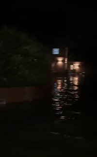 Streets of Village in Northern England Submerged in Floodwater