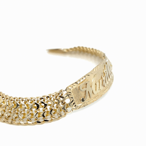 14k Mens Gold Petatillo ID Bracelet with Gold Name Overlay — MyAZGold