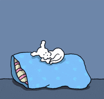 Cartoon gif. Chippy the dog sleeps on a pillow which is about three times his size. Zs come from his head as he sleeps.