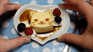 sobremesas em espanhol
DESCRIÇÃO DA IMAGEM: Uma pessoa segura um prato em forma de coração. Nele, há um pudim em forma de gato decorado com calda, chantilly e frutas.
