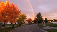 Rainbow Forms Amid Stunning Fall Sunset in Upstate New York