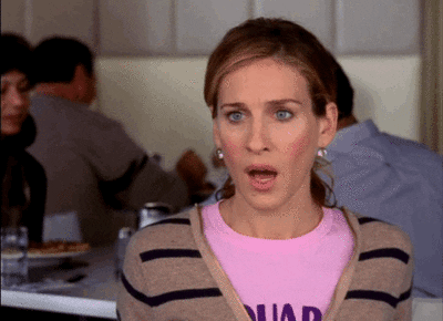 TV gif. Sarah Jessica Parker as Carrie Bradshaw in Sex and the City is completely stunned, her eyes blinking rapidly and her mouth hung open.