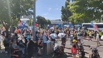 Anti-Vaccine Protesters Gather Outside Australian Open