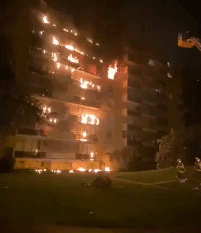 Fire Engulfs Apartment Building Near Lyon, France