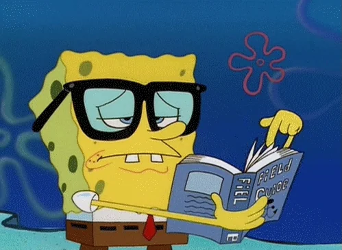 SpongeBob from the animation reading a book.