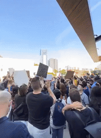 Protesters Hold Walkout Supporting Trans Community Outside Netflix Office in Los Angeles