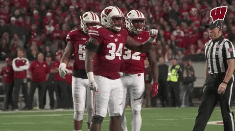 Wisconsin Football Fist Bump GIF by Wisconsin Badgers