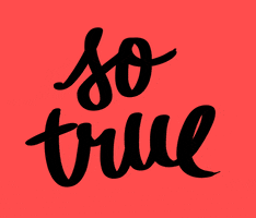Text gif. Black cursive text that says "so true," wiggles on a red background.