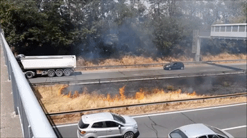 Fire Burns on French Highway During Record-Breaking Heat Wave