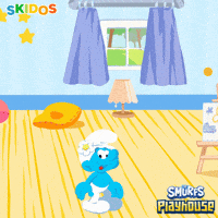 PlaySkidos self care self getting ready smurfs GIF