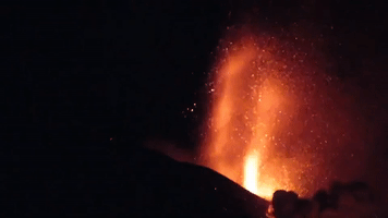 Lava and Fire Light Up Canary Islands Volcano