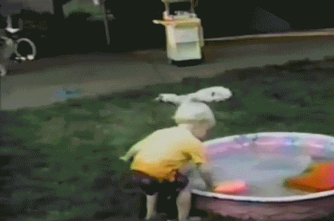 kid running with bucket of water funny
