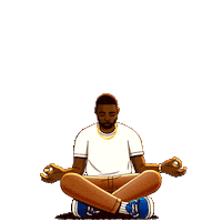 Digital art gif. Meditating man sits cross-legged with his hands resting on his knees against a transparent background. He takes a deep breath, and the text above him reads, “Inhale the good shit, Facts.” Then he exhales and lowers his head as the text above him reads, “Exhale the bullshit. Trumpism.”